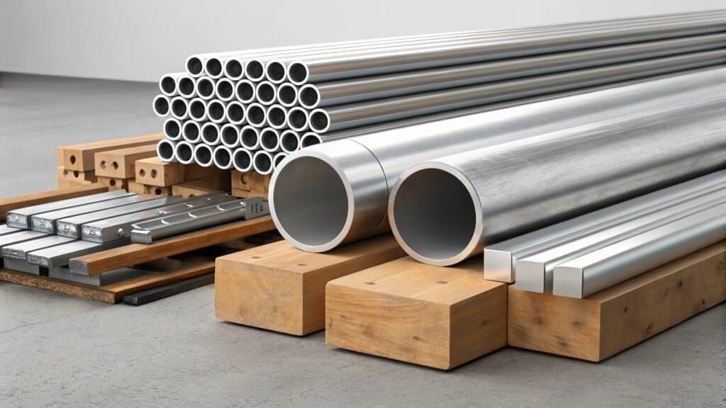 A visual collage depicting various applications of aluminum: a car engine, an airplane wing, a beverage can, an electrical power line, and a modern kitchen pot, each linked to a specific property it utilizes.